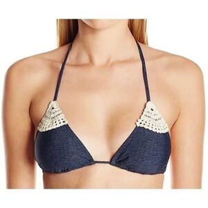 NEW L*SPACE Antique Denim Triangle Bikini Top